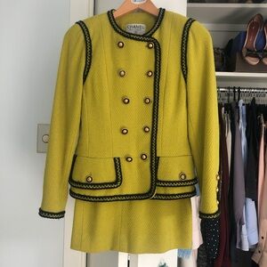 Chartreuse bouclé Jacket & Skirt Set